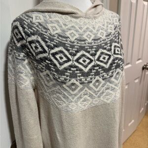 J. Jill Women's Cream, White, and Gray Patterned Sweater Hoodie